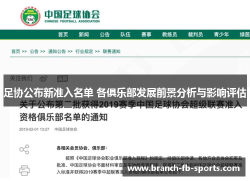 足协公布新准入名单 各俱乐部发展前景分析与影响评估