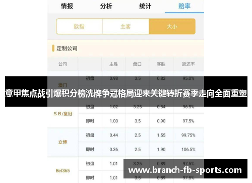 意甲焦点战引爆积分榜洗牌争冠格局迎来关键转折赛季走向全面重塑