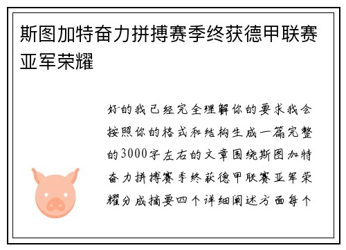 斯图加特奋力拼搏赛季终获德甲联赛亚军荣耀